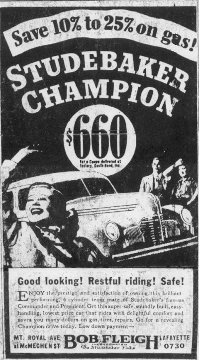 Bob Fleigh Studebaker Baltimore Mt Royal Avenue