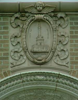 Baltimore City seal, in stone