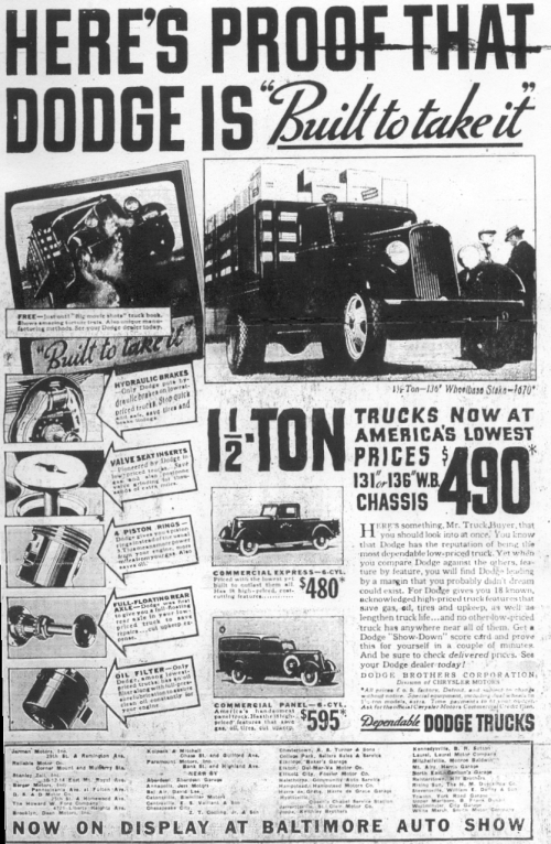 Baltimore Dodge Trucks Ad 1930s