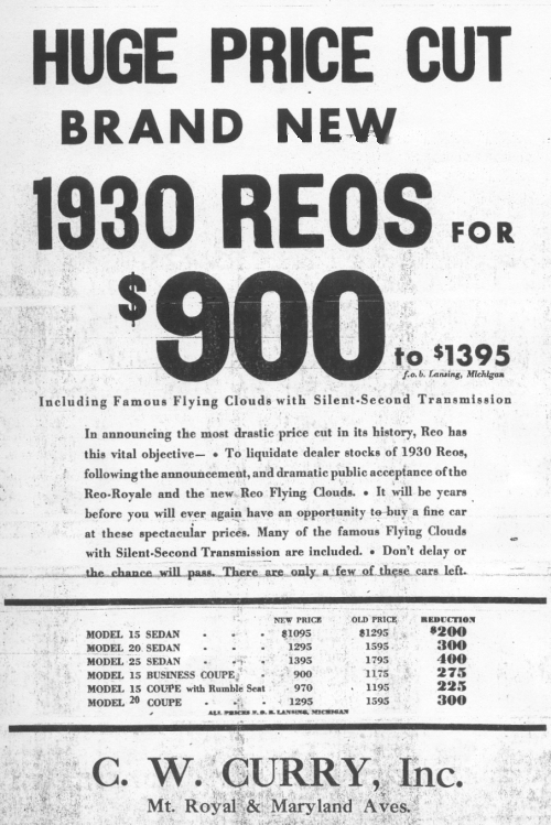 C.W. Curry
              REO Mt Royal Baltimore 1930's