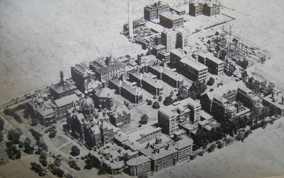 Johns Hopkins Hospital, aerial old view Baltimore
