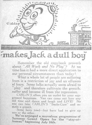 1920's ad for Carlins Park Baltimore