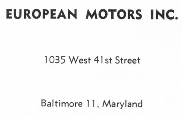 European Motors Ad Baltimore 1961