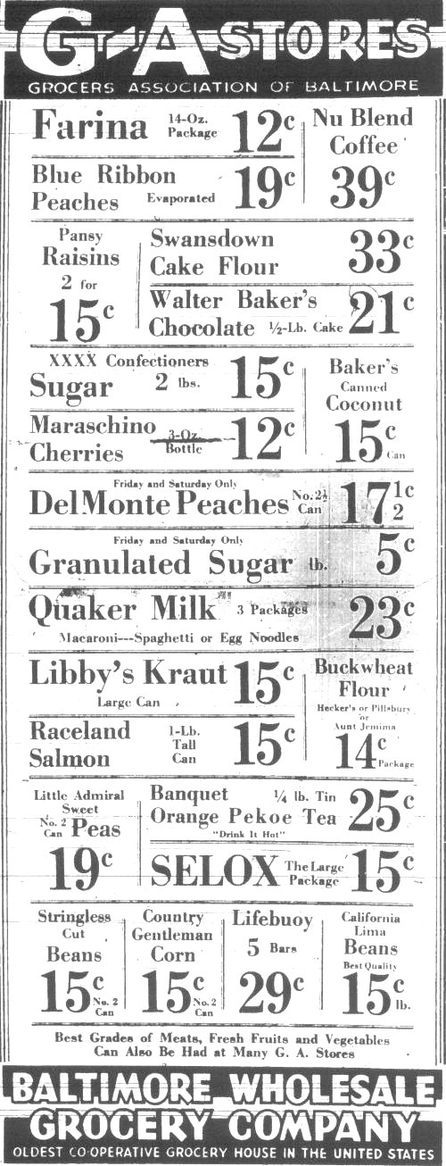 G A
                Stores, Baltimore